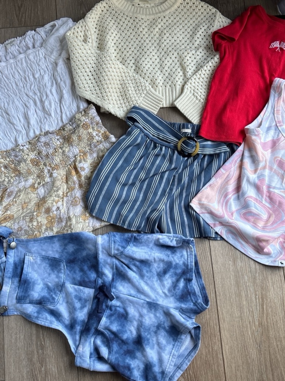 H&M Cream Knit Sweater & Assorted Girls Summer Tops and Shorts - Multi Color Set